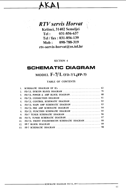 AKAI F-7 Power Amplifier Schematics