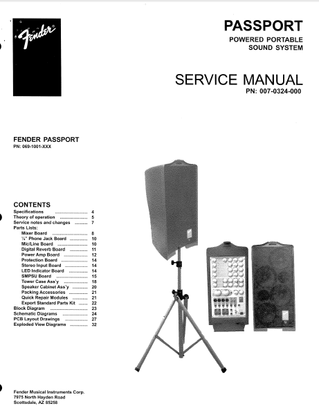 Fender Passport Powered Portable Sound System service Manual