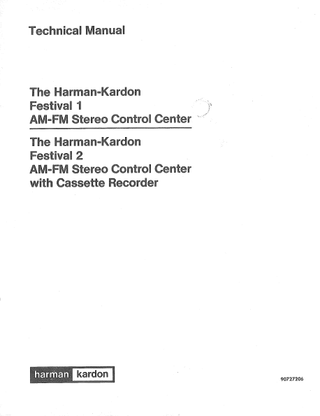 Harman Kardon Festival 1-2 AM-FM Stereo Control Center technical Service Manual