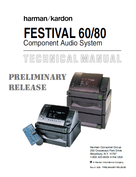 Harman Kardon FESTIVAL 60-80 Component Audio System Preliminary Release technical Service Manual