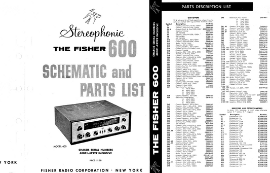 FISHER 600 Stereophonic Schematic and Parts List