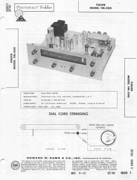 FISHER Model FM-200 Photofact Folder 9 Operation Manual