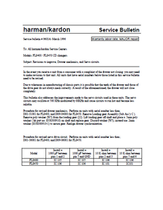 Harman Kardon Model FL8400-FL8450 CD Changer 9603A Service Bulletin