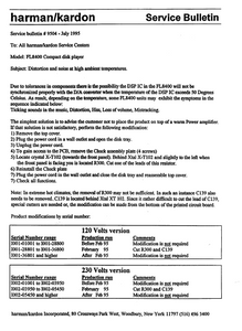 Harman Kardon Model FL8400 Compact Disk Player Service Bulletin