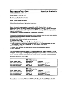 Harman Kardon Model FL8400 Compact Disc Player 9504 Service Bulletin