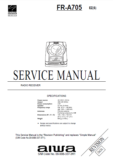 AIWA FR-A705 Revision Radio Receiver Service Manual