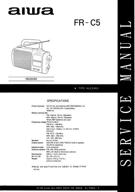AIWA FR-C5 Radio Receiver Schematics