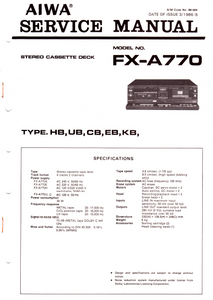 AIWA FX-A770 Stereo Cassette Deck Service Manual