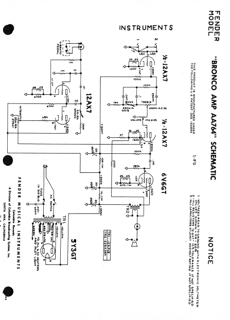 FENDER Bronco Amp AA764 Schematics