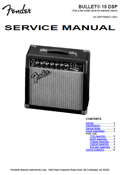 FENDER Bullet 5 DSP Service Manual