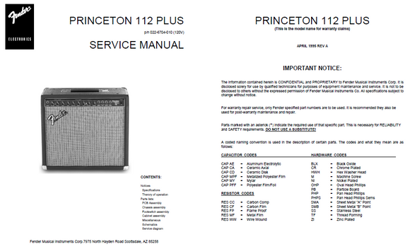 Fender Princeton 112 Plus Service Manual