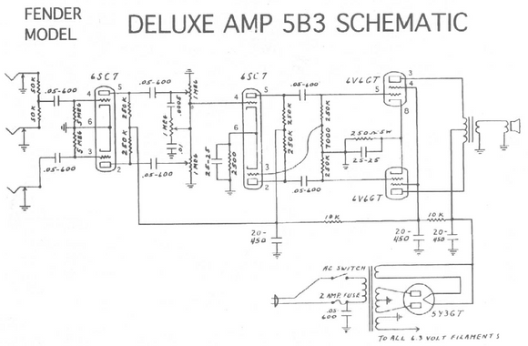 Fender Deluxe Amp 5B3 Schematics