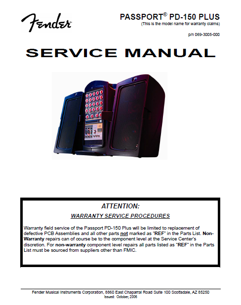 Fender Passport PD-150 Plus service Manual