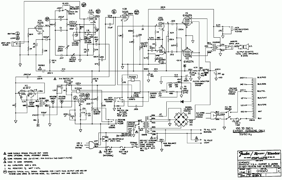 FENDER 20W Reverb Amp W/Boost Pedal Schematic