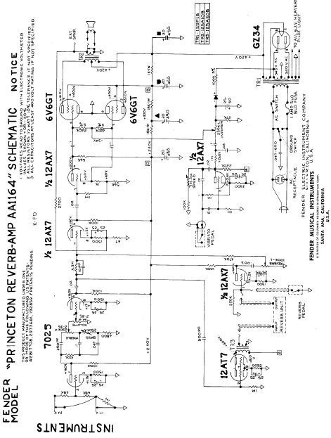 FENDER Princeton Reverb-Amp AA1164 Schematics