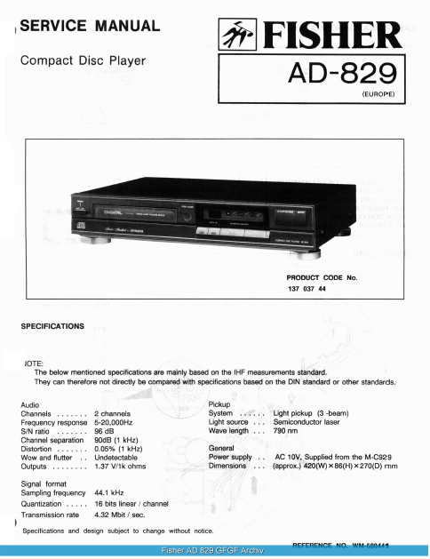FISHER AD-829 CD Player Schematics