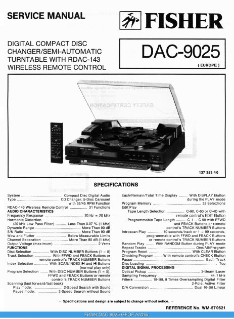 FISHER Model DAC-9025 Digital CD Charger Schematics