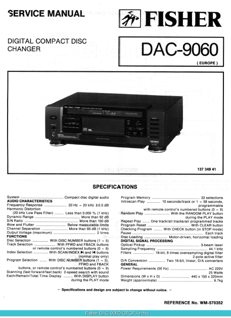 FISHER Model DAC-9060 Digital CD Charger Schematics