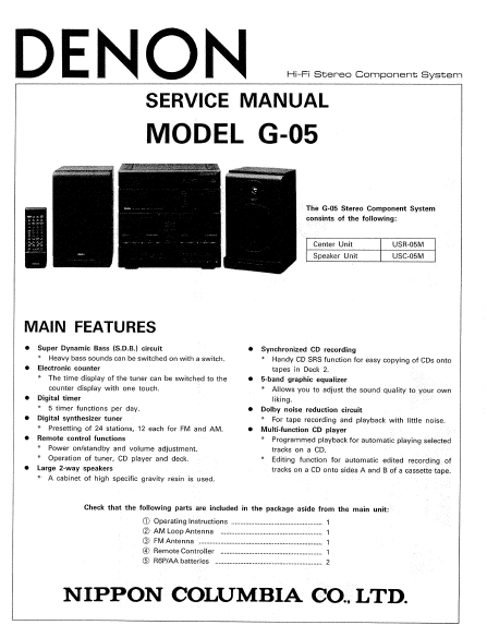 DENON G-05 DVD Stereo Component System Service Manual