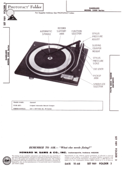 GARRARD Model-3500 Series Operation Manual