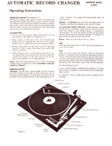 GARRARD Models 6-300 Automatic Record Changer Operation Manual