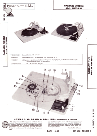 GARRARD Models AT-6 AUTOSLIM Operation Manual