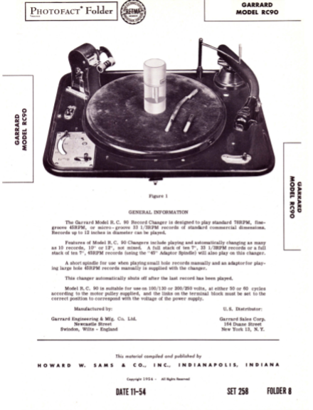 GARRARD Models RC90 Operation Manual