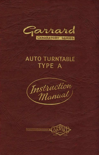 GARRARD LAB Series Auto Turntable Type A Instruction Manual