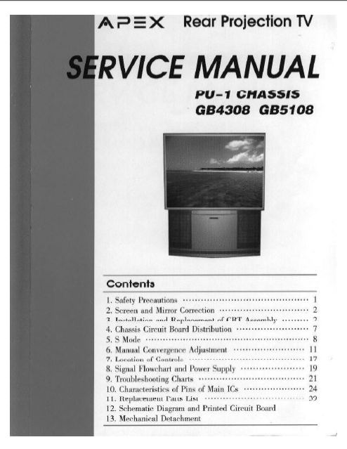 APEX GB4308-5108 Rear Projection TV Service Manual