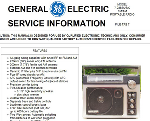 GE Models 7-2885A-B-C SERIES Service Manual