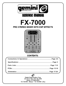 GEMINI Model FX-7000 Pro Stereo Mixer with DSP Effects Service Manual