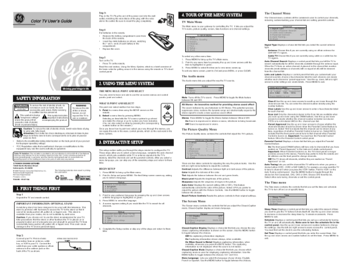 GE Remote Color TV User's Guide