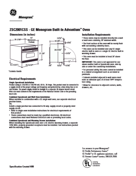 GE Monogram Built-in Adventium ZSC2001CSS Instruction Manual