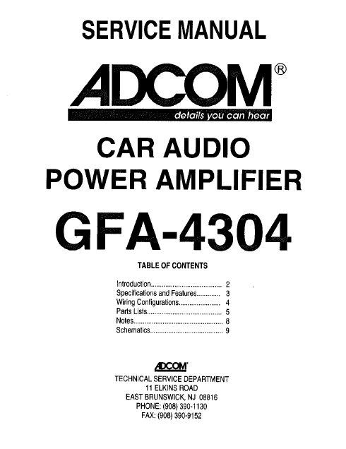 ADCOM Car Audio GFA-4304 Service Manual