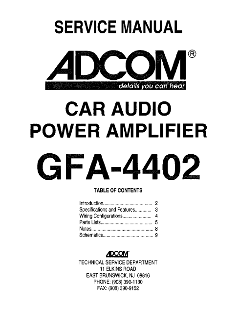 ADCOM Car Audio GFA-4402 Service Manual