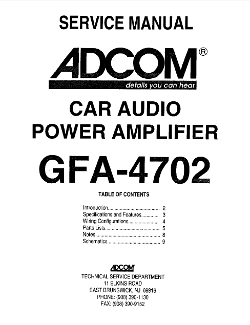 ADCOM Car Audio GFA-4702 Service Manual