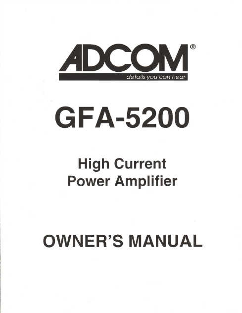 ADCOM GFA-5200 Power Amp Owner's Manual
