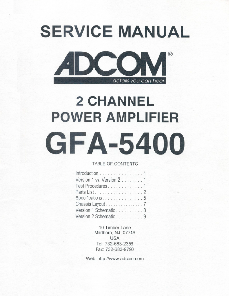 ADCOM GFA-5400 2Channel Power Amp Service Manual
