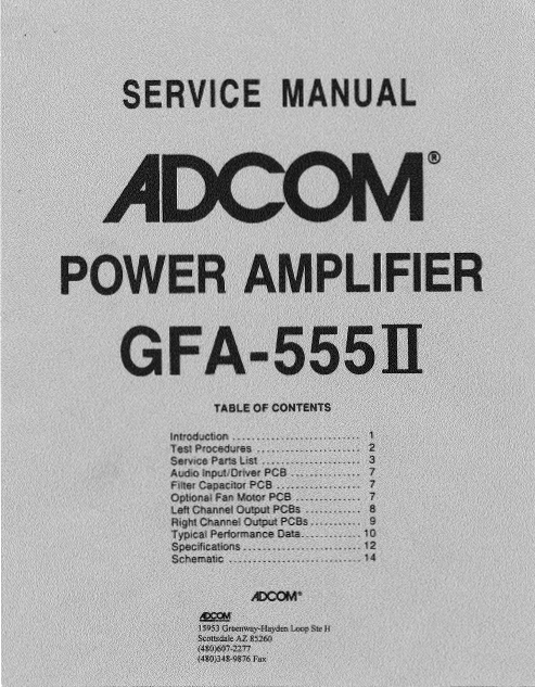 ADCOM GFA-555II Power Amplifier Service Manual