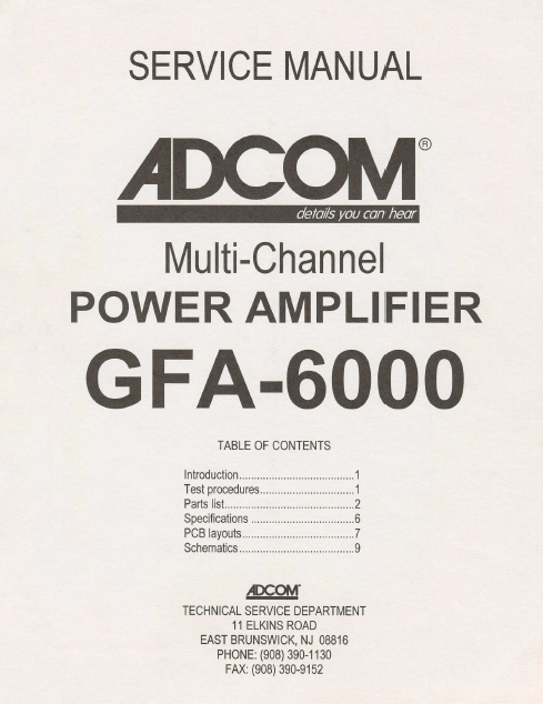 ADCOM GFA-6000 Multi-Channel Power Amp Service Manual