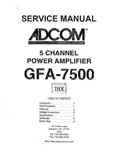 ADCOM GFA-7500 5 Channels Power Amp Service Manual