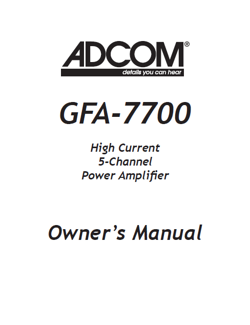 ADCOM GFA-7700 Owner's Manual