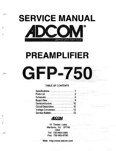 ADCOM GFP-750 PreAmplifier Service Manual