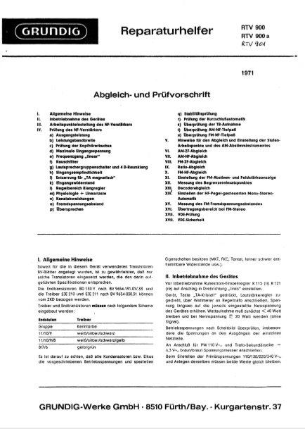 GRUNDIG Model RTV 900-900a-901 Service Manual