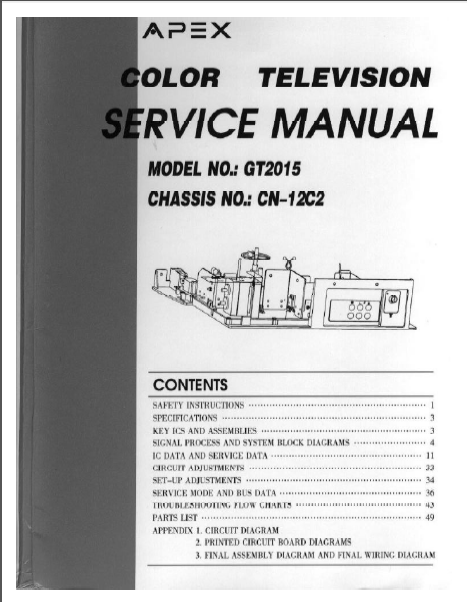 APEX GT2015 Color Television Service Manual