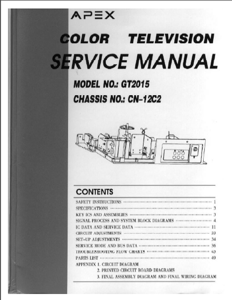 APEX GT2015 Color Television Service Manual – Electronic Service Manuals