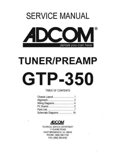 ADCOM GTP-350 Tuner PreAmp Service Manual