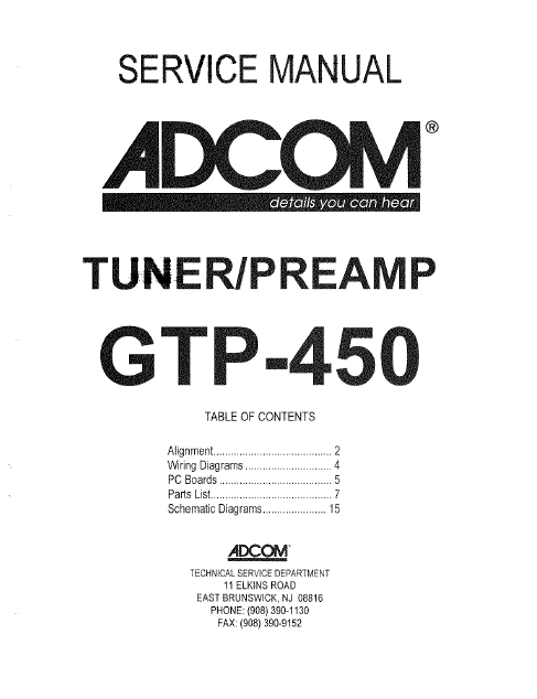 ADCOM GTP-450 Tuner PreAmp Service Manual