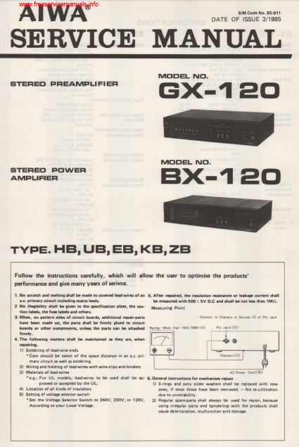 AIWA GX-120 Stereo Amplifier Service Manual