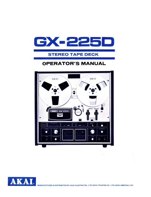 AKAI GX-225D Stereo Tape Deck Operator's Manual